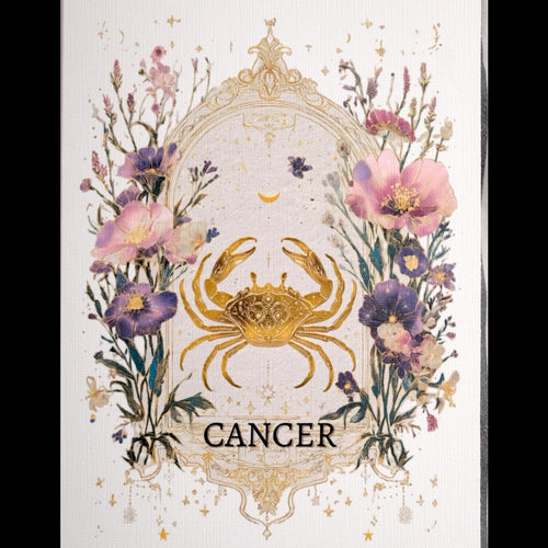 Zodiac sign Cancer design with floral elements on a white background