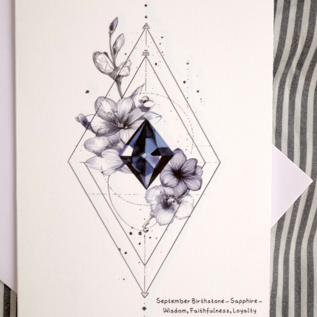 Greeting card with floral design and text on a striped background