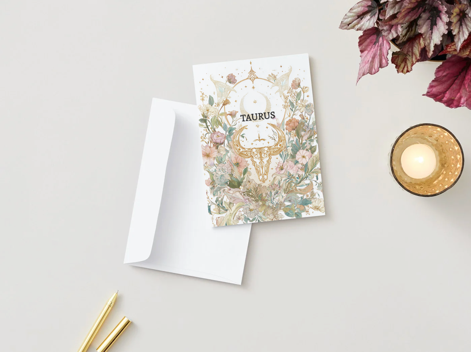 Taurus (April 20 – May 20) Zodiac Astrology Birthday Card | Blank Inside for Customized Birthday Wishes