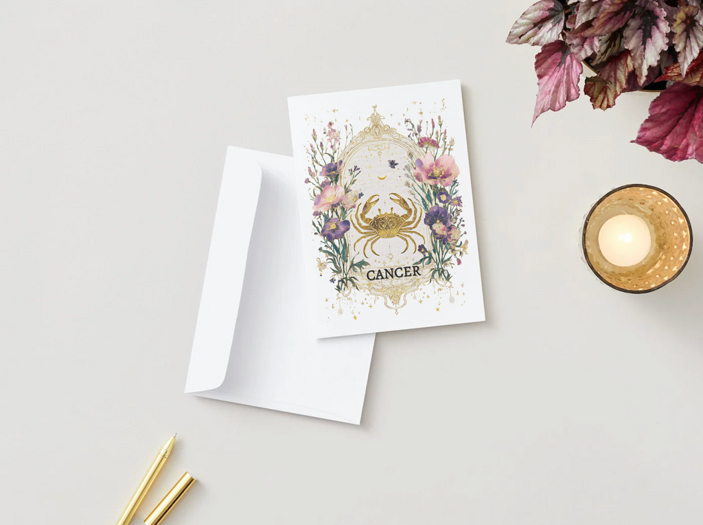 Cancer (June 21 – July 22) Zodiac Astrology Birthday Card | Blank Inside for Customized Birthday Wishes