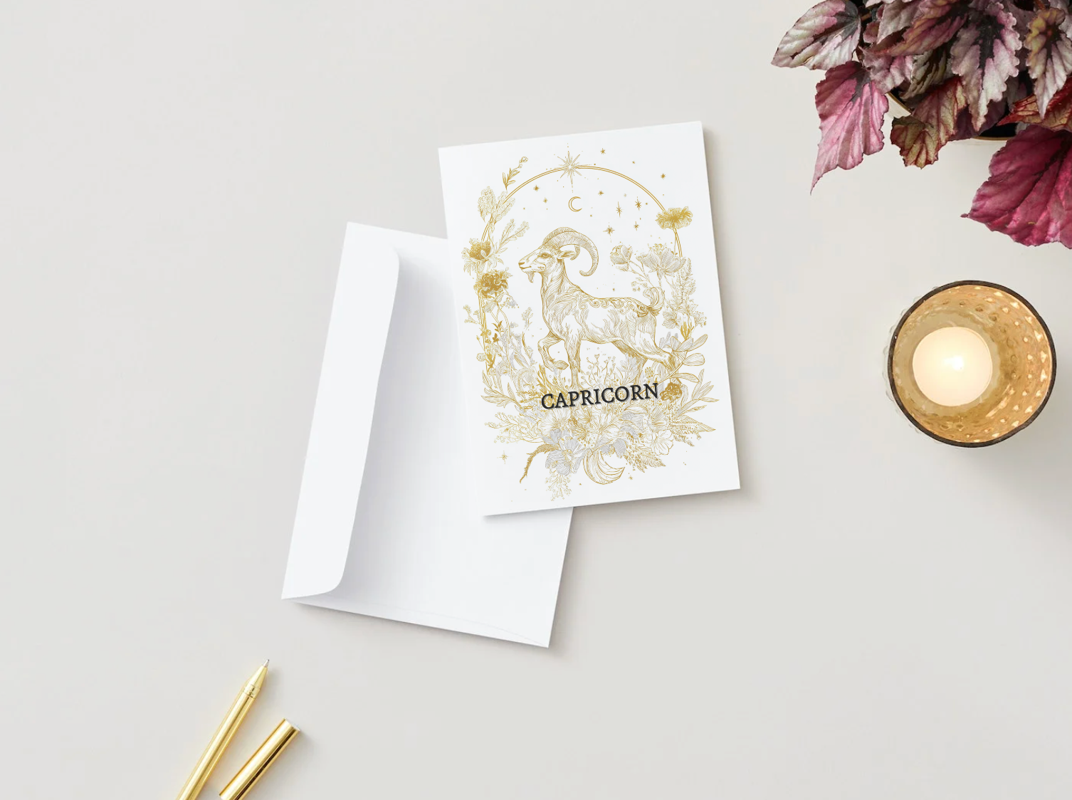 Capricorn (December 22 – January 19) Zodiac Astrology Birthday Card | Blank Inside for Customized Birthday Wishes