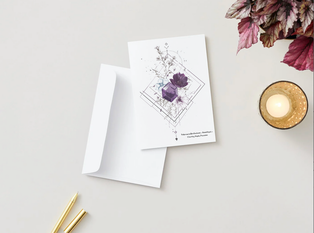 February Amethyst Birthstone Birthday Card
