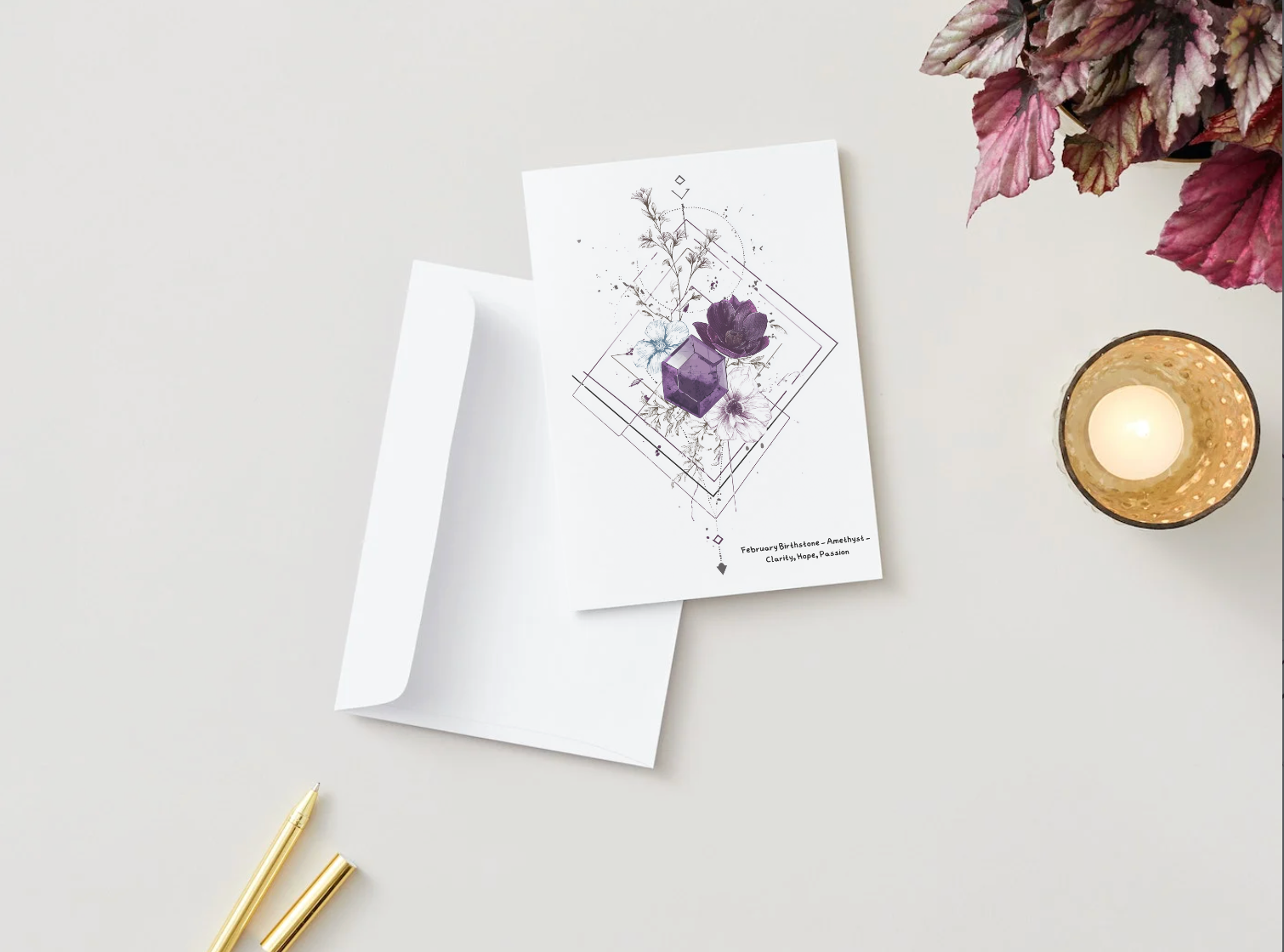 February Amethyst Birthstone Birthday Card