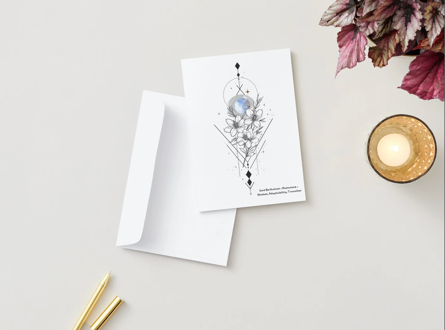 June Moonstone Birthstone Birthday Card