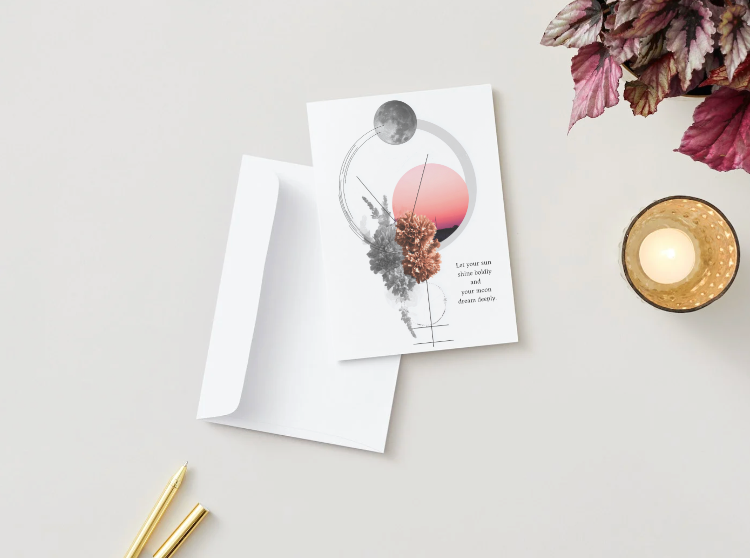 Let Your Sun Shine Boldly & Your Moon Dream Deeply Greeting Card | Blank Inside for Personal Messages