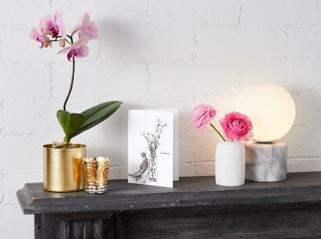 Go For It Bold Skeleton & Flowers Greeting Card | Blank Inside for Your Personal Message