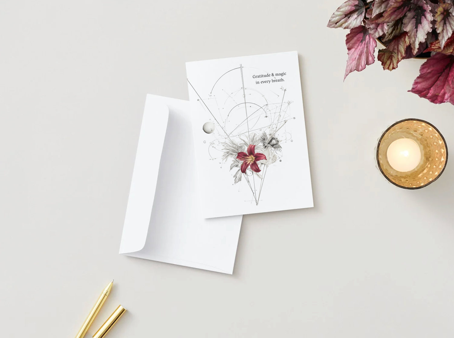 Gratitude & Magic In Every Breath Spiritual Greeting Card | Blank Inside for Personal Messages