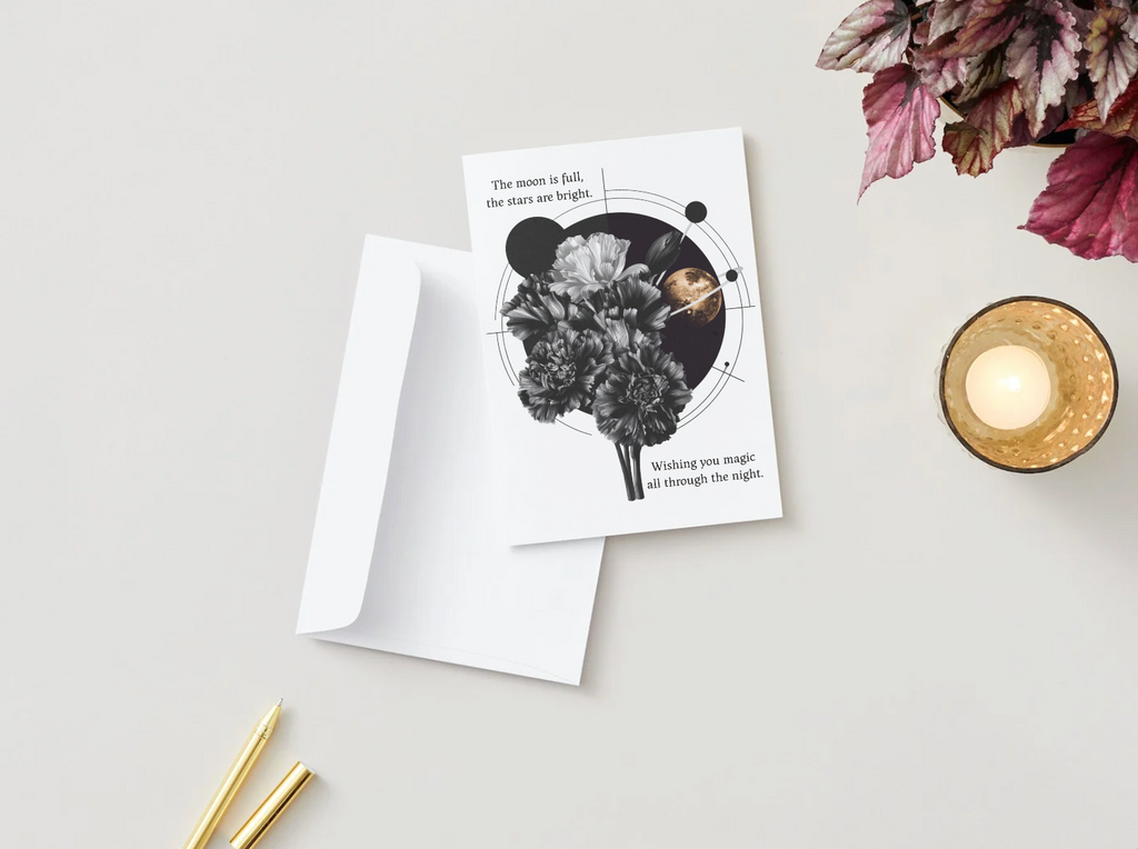 The Moon is Full, The Stars are Bright, Wishing You Magic All Through the Night Astrology Greeting Card | Blank Inside