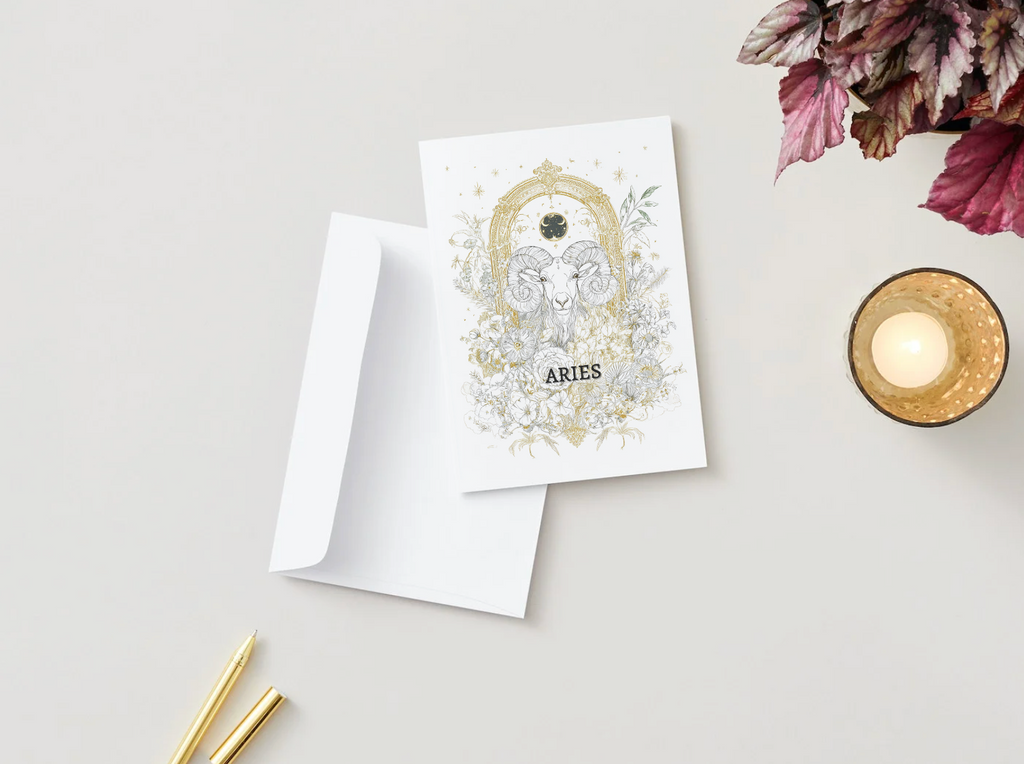 Aries (March 21 – April 19) Zodiac Astrology Birthday Card | Blank Inside for Customized Birthday Wishes