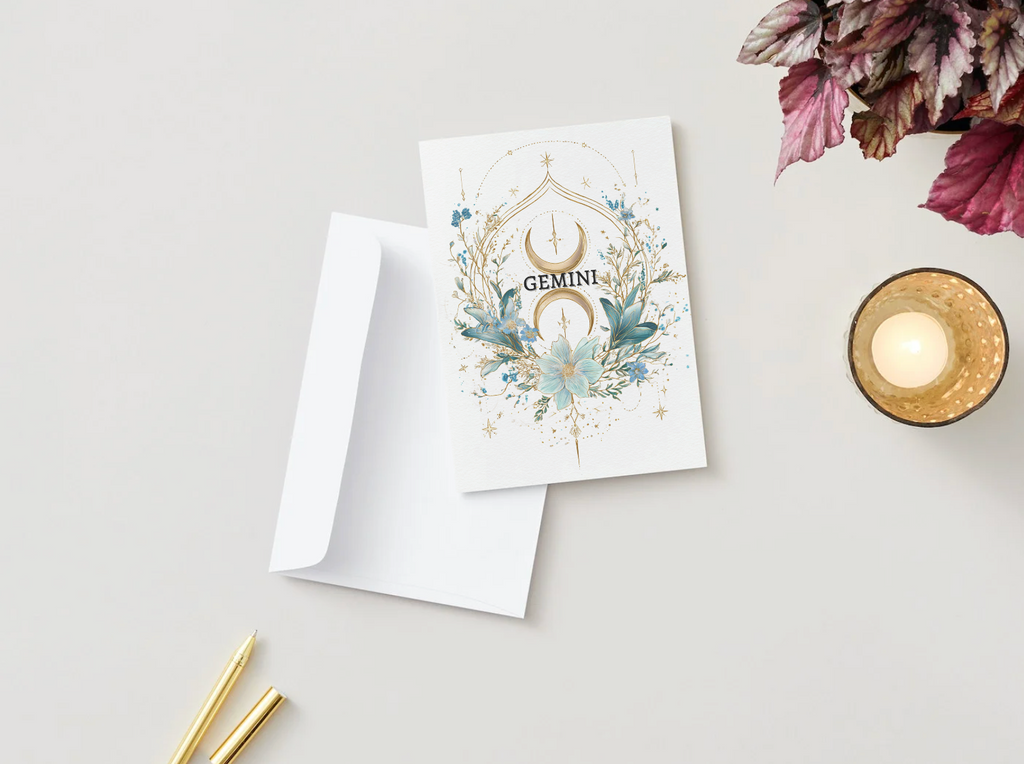 Gemini (May 21 – June 20) Zodiac Astrology Birthday Card | Blank Inside for Customized Birthday Wishes