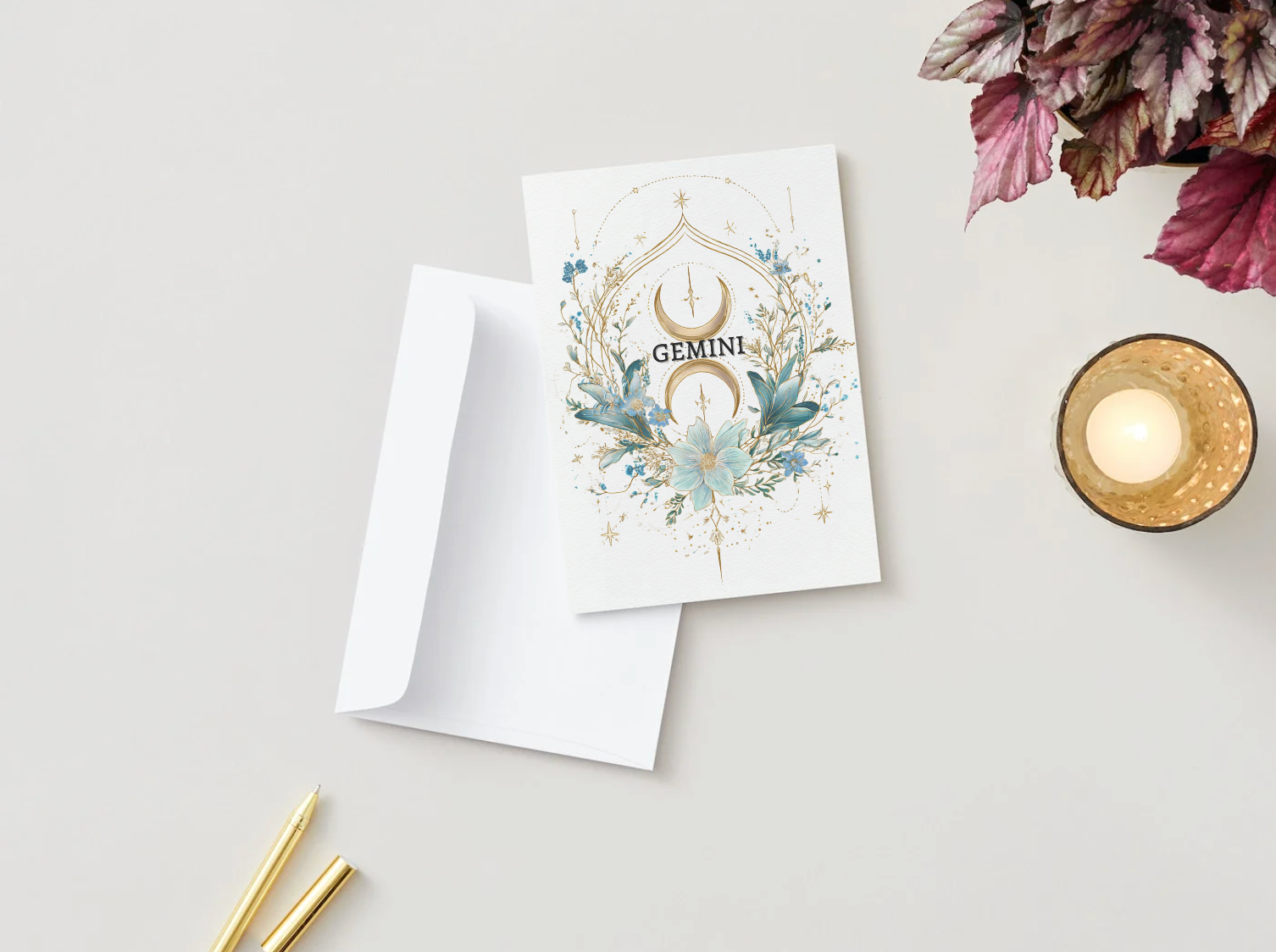 Gemini (May 21 – June 20) Zodiac Astrology Birthday Card | Blank Inside for Customized Birthday Wishes