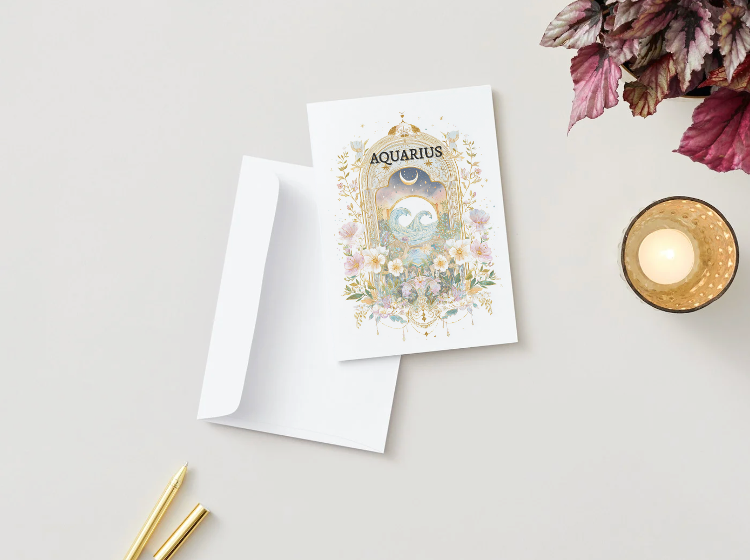 Aquarius (January 20 – February 18) Zodiac Astrology Birthday Card | Blank Inside for Customized Birthday Wishes