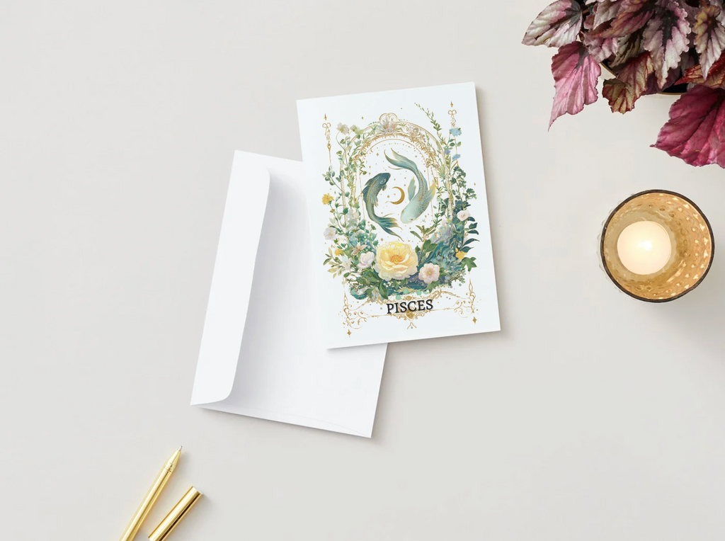 Pisces (February 19 – March 20) Zodiac Astrology Birthday Card | Blank Inside for Customized Birthday Wishes